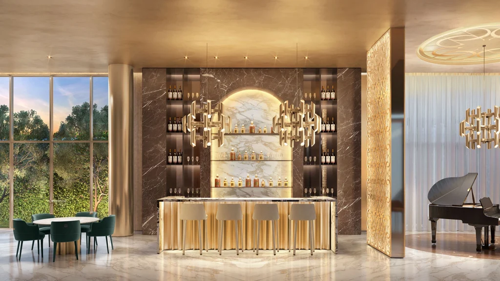 Perspectiva Ilustrada Do Lounge Piano Bar, Área Comum Do Saffire By Elie Saab