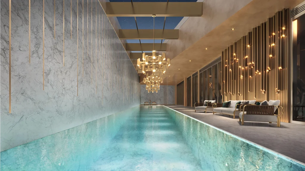 Perspectiva Ilustrada: Piscina Coberta Aquecida Com Raia De 25 M Do Saffire By Elie Saab