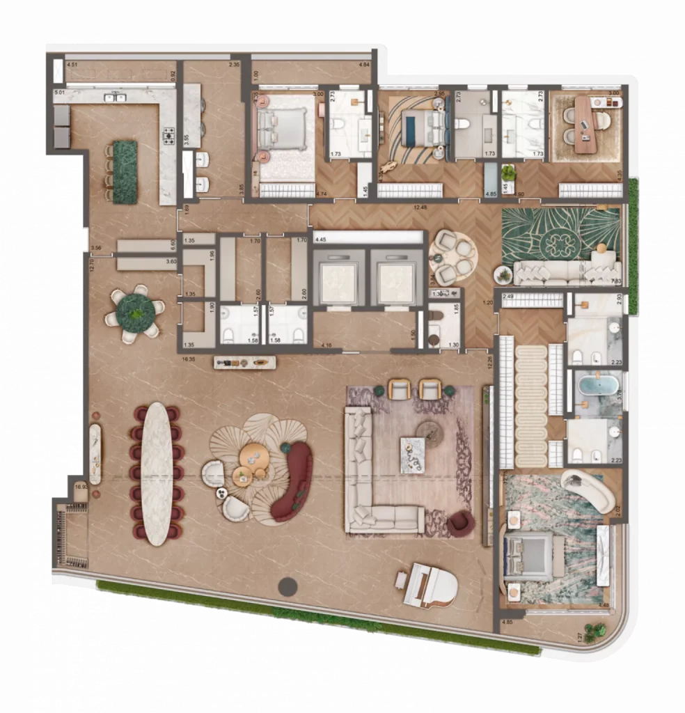 Opção De Planta Ampliada De 493 M² Do Saffire By Elie Saab. Sugestão De Decoração, Imagem Ilustrativa.