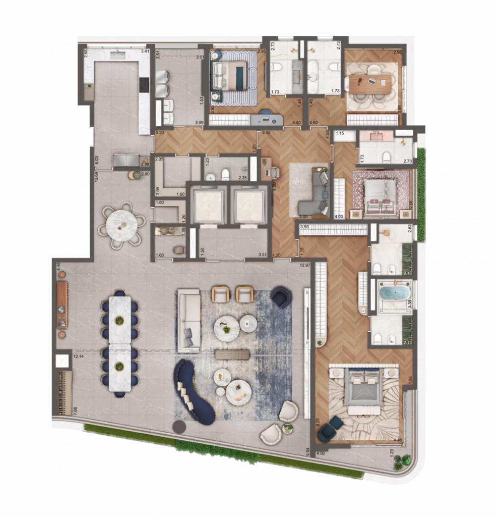Opção De Planta De 360 M² Com 4 Suítes Do Saffire By Elie Saab. Sugestão De Decoração, Imagem Ilustrativa.