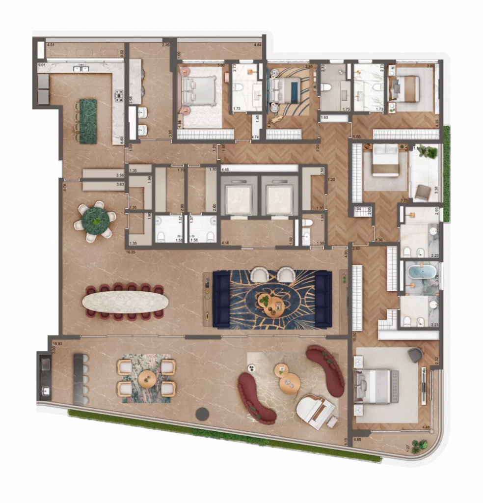 Opção De Planta De 493 M² Com 4 Suítes Do Saffire By Elie Saab. Sugestão De Decoração, Imagem Ilustrativa.