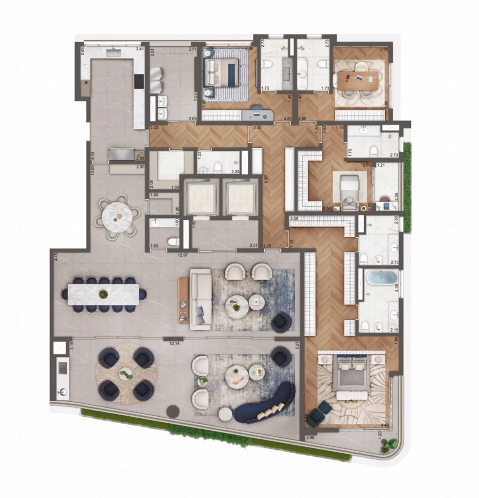 Planta De 360 M² Com 4 Suítes Do Saffire By Elie Saab. Sugestão De Decoração, Imagem Ilustrativa.