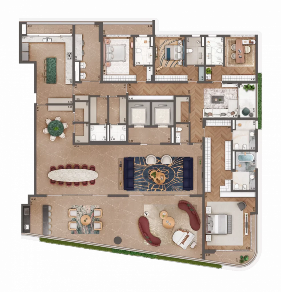 Planta De 493 M² Com 4 Suítes Do Saffire By Elie Saab. Sugestão De Decoração, Imagem Ilustrativa.